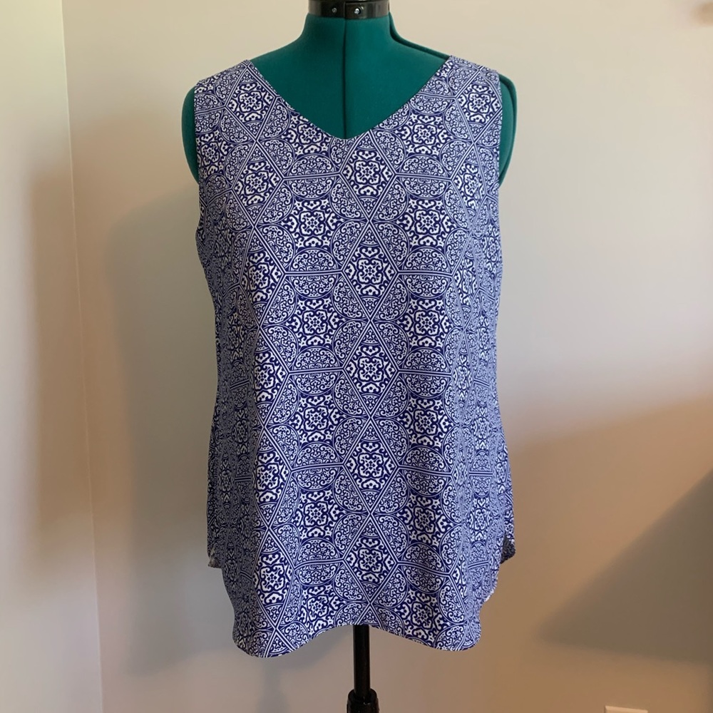 Chico’s reversible blue and white print tank